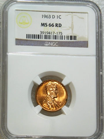 1963-D Lincoln Cent NGC MS66RD Bright Red Superb Luster, PQ #E401D Cover
