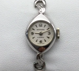 Vtg Rodania Watch Women 14mm Silver Tone 17 Jewels Stretch Band Manual Wind - Picture 1 of 12