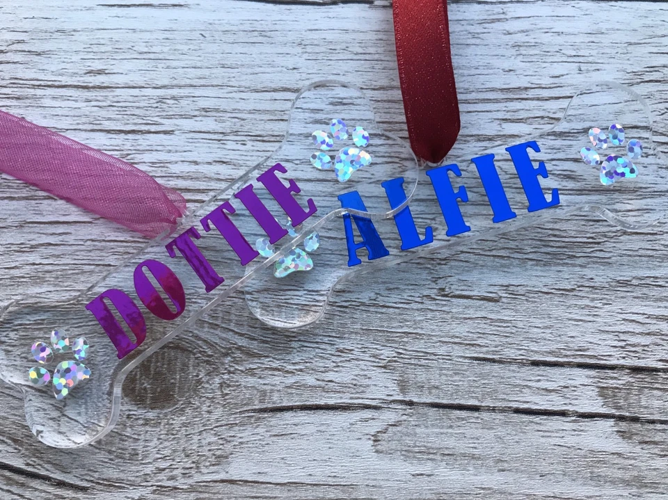 DOG | Christmas Gift Present Personalised Dog Bone Shape Tree Decoration Bauble - Image 1 of 4
