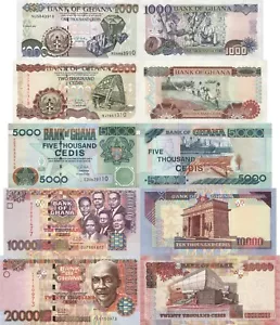 Ghana full set 5 pcs 1000+2000+5000+10000+20000 cedis - Pick 32-36 UNC random - Picture 1 of 1