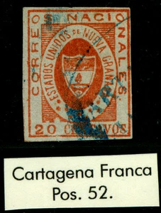 COLOMBIA 1861 ARMS of New GRANADA 20c red Sc# 17 used  "CARTAGENA-FRANCA" cancel - Picture 1 of 2