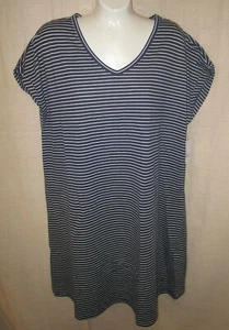 CROFT & BARROW~LARGE~Navy Stripe French Terry Short Sleeve Sleepshirt - Picture 1 of 5