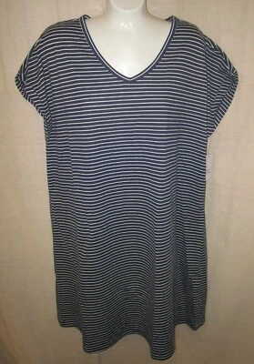 CROFT & BARROW ~ GRANDE ~ Camisa para dormir manga corta de felpa francesa a rayas azul marino Foto 1 de 4