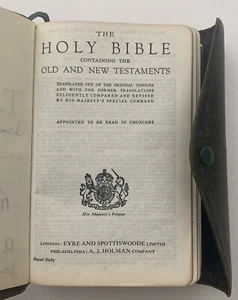 Holy Bible Holman Genuine Calfskin Button Cover - Her Majesty’s Printer KJV - Picture 1 of 7