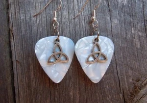 Triquetra Charm Guitar Pick Earrings - Pick Your Color - Picture 1 of 18