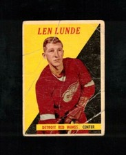 1958-59 TOPPS HOCKEY SET BREAK CARD#18 LEN LUNDE (DETROIT RED WINGS) (RC)