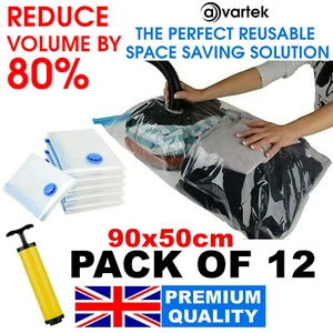 12 X LARGE SPACE SAVING VACUUM STORAGE BAGS CLOTHES BEDDING ORGANISER 90 X 50CM - Picture 1 of 9