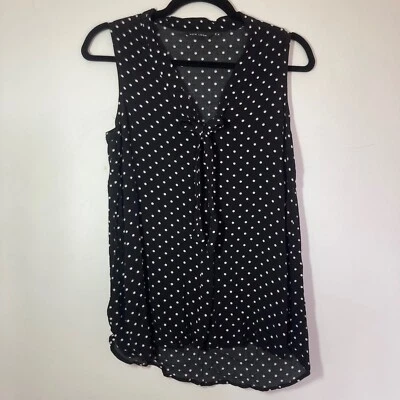 Polka Dot Blouse Size 8 Black And White Monochrome Tie Front Longer Back - Image 1 of 4