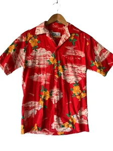Vintage Hilo Hatties 70er Jahre Damen rotes Hawaiihemd mit Blumenmuster Knopfleiste Größe S - Bild 1 von 6