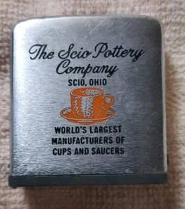 VINTAGE ZIPPO POCKET ADVERTISING TAPE MEASURE SCIO POTTERY SCIO OHIO  - Picture 1 of 6