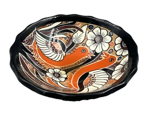 Footed Bowl Brown Orange Bird Pottery Mexican Handmade 5 In - Picture 1 of 14
