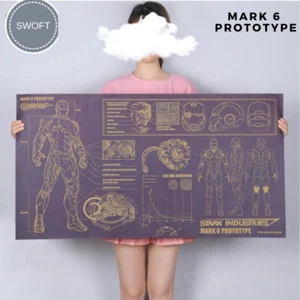 Retro Kraft Paper Poster -Iron Man Mark 6 Prototype - for Home Room Wall Decor - Picture 1 of 11