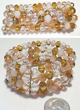 Gorgeous Wide Shades of Amber/Topaz/Pink/White Crystal 4-Strand Stretch Bracelet