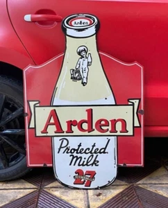 Vintage "Arden Protected Milk" Porcelain Enamel Sign 36" x 24" - Picture 1 of 5