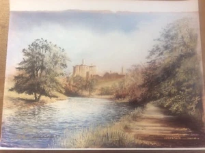 "Impresión de cuadro de pintura Edwin Blackburn castillo de Warkworth Northumberland 21,75""" - Imagen 1 de 2