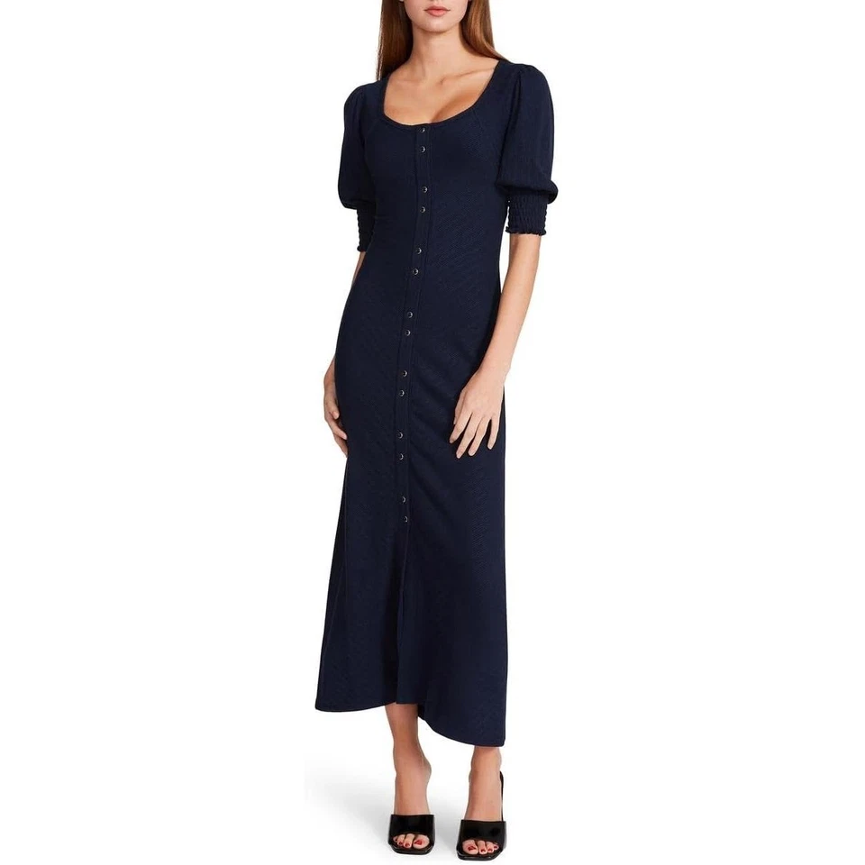 Vestido BETSEY JOHNSON Manga Abullonada Snap Frontal Columna Jersey Pesado Acanalado Y2K Talla S Foto 1 de 4