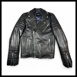 Chaqueta de moto de cuero negra BARNEYS ORIGINALS piel de oveja de cordero para mujer XL Baddie Edgy - Imagen 1 de 12