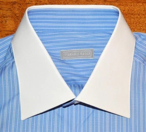 NWT $600 Stefano Ricci 17.5 36 blue w/ contrast collar luxury dress shirt p4j1 - Picture 1 of 10