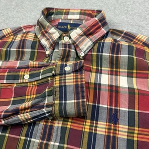 Ralph Lauren Shirt Mens Medium Chambray Lined Madras Plaid Brushed Twill Luxury - Picture 1 of 9