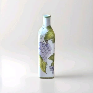 Decanter bottiglia aceto olio ceramica vintage senza tappo vaso gemme grappolo uva 8,5" - Foto 1 di 7