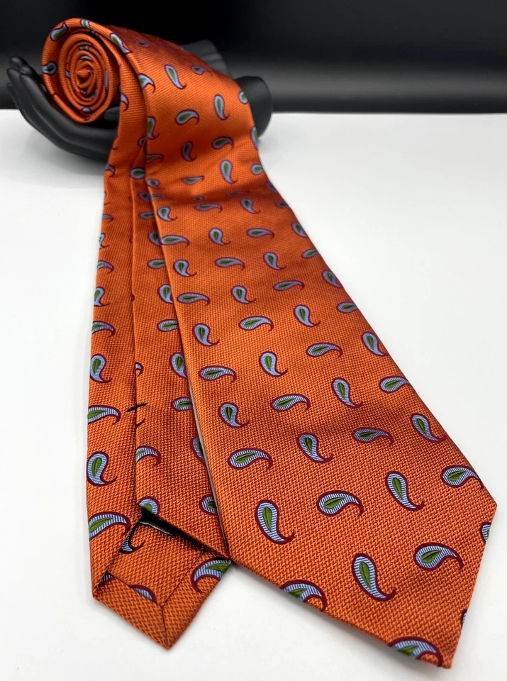 Corbata para hombre David Donahue 100 % seda ~ naranja ~ cachemir ~ ¡Hecha a mano en EE. UU.! Foto 1 de 4