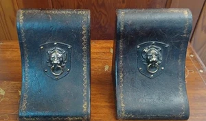 Pair of 3-D Lion Head Leather Bookends. - Picture 1 of 8