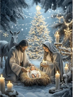 Jesus Nativity Diamond Art Kits for Adults-Christmas Jesus Born 5D Diamond Paint - Image 1 of 4