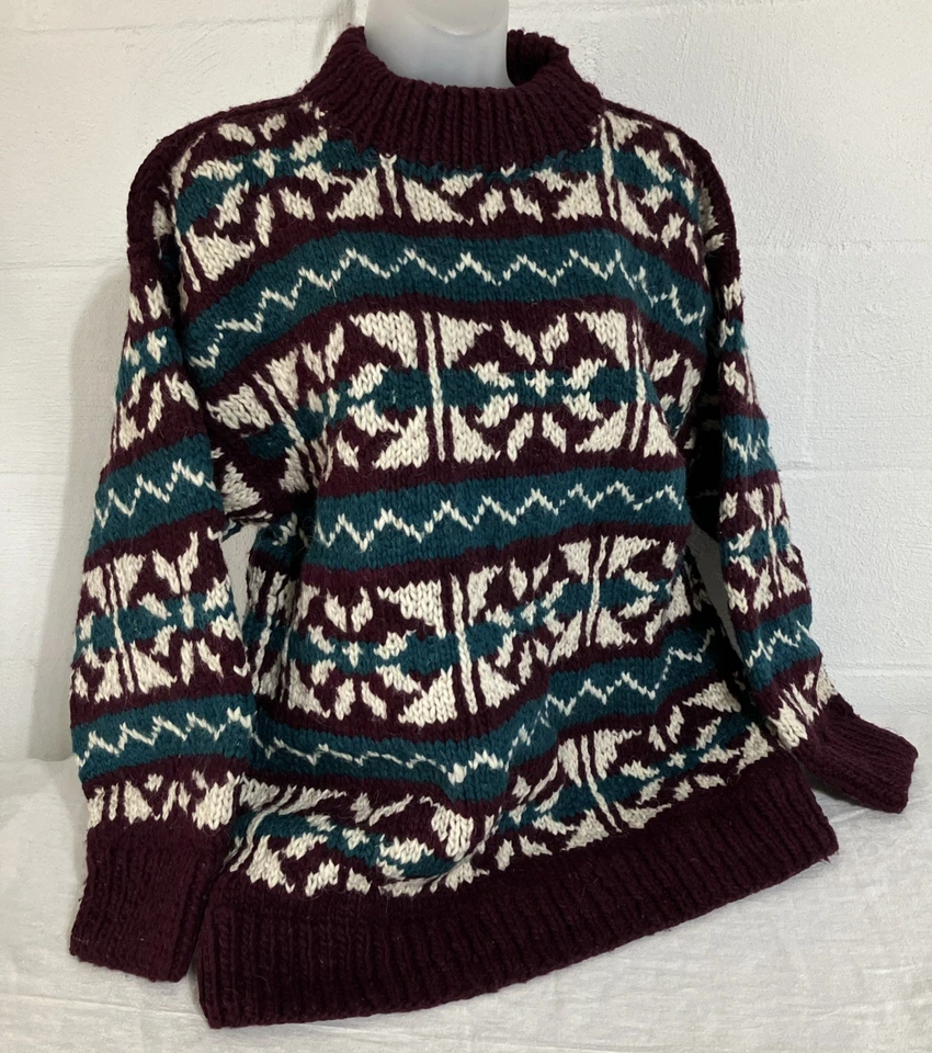 Runa Maki Womens L Handmade Wool Pullover Sweater Warm Heavy Winter SKI Vintage - Image 1 of 4