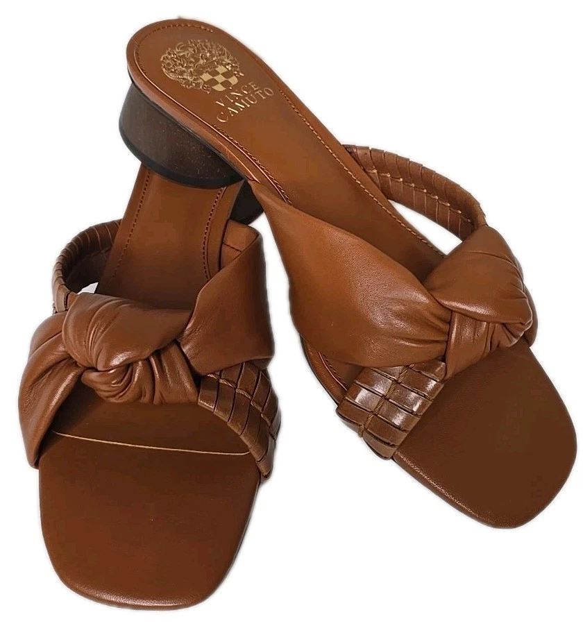 Vince Camuto NWOB Leana Leather Block Heel Slide Sandals Women's Size 8.5 Brown - Image 1 of 4