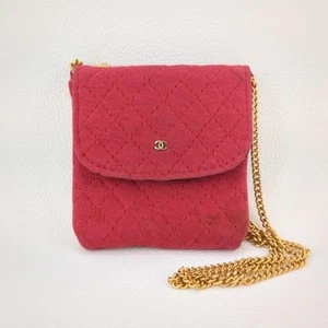CHANEL Shoulder Bag Chain Pouch Mini Coco Mark Matelasse Pink Gold Hardware - Picture 1 of 7