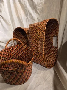 Vtg Woven Matching Multicolored Baskets Home Decor Set Of 3 From USA - Picture 1 of 16
