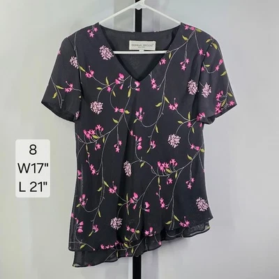 复古 Y2K Donna Ricco 衬衫 8 S M 透明花卉不对称仙女哥特上衣 — 第 1/4 张图片
