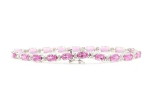 7.95 Ctw Lab-Created Pink Sapphire & Diamond Accents 10KT Gold Tennis Bracelet - Picture 1 of 17