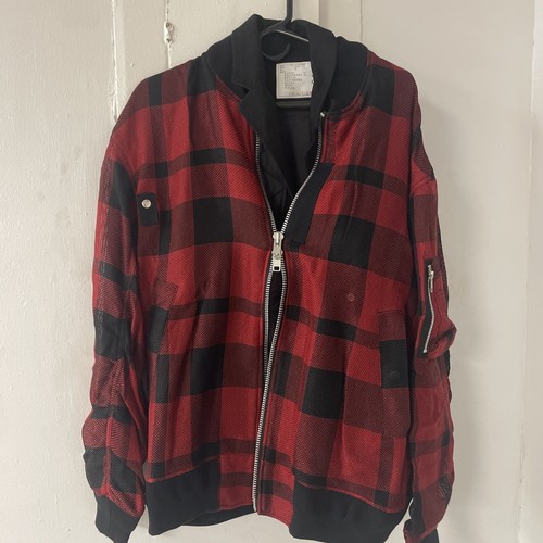 Sacai rara giacca bomber a quadri a rete rossa e nera