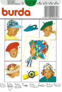 Burda 4574 Babies & Toddlers' Sun Hats, Visor, Cap, Bonnet, Beret UNCUT Pattern - Picture 1 of 3