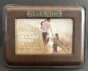 Brown Faux Leather Picture Frame “Dad & Me” Holiday Father’s Day 4x6 Photo - Picture 1 of 4