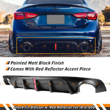 For 2018-2024 Infiniti Q50 S Matt Black V2 Rear Bumper Diffuser W/ Red Reflector