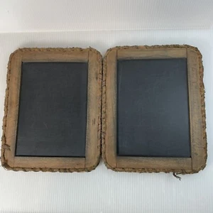 Lavagna scuola ardesia gesso doppia cerniera/2 lati bordo pelle allacciata antica 9"x13" - Foto 1 di 9