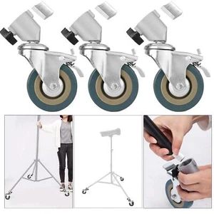 Heavy Duty Castor Wheels Dolley Swivel Brake Photo Studio Tripod Light Stand - Picture 1 of 33
