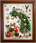 CHRISTMAS TREE, CATMAS, FRAMED JEWELRY ONE OF A KIND ART, UNIQUE GIFT
