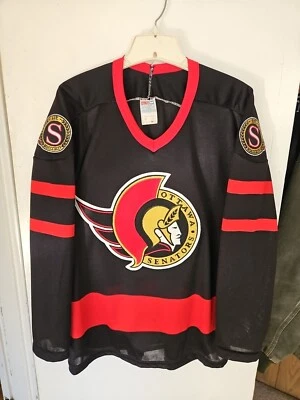 Camiseta deportiva de hockey CCM auténtica de los 90 Ottawa Senators NHL de colección negra adulto L nueva Foto 1 de 4
