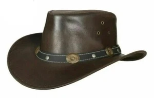 Sombrero occidental de vaquero marrón cuero genuino para hombre y mujer - Imagen 1 de 2