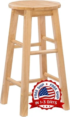 Taburetes De Bar, Taburete De Bar Natural Con Asiento Redondo 24 Pulgadas NEW US - Image 1 of 4