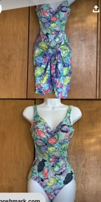 vintage one piece Diane Von Furstenberg 80s swimsuit| tropical print small. Wrap - Image 1 of 4