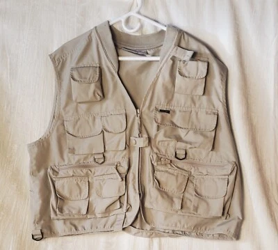 Chaleco Quest Para Hombres 2XL Cremallera Pesca Bolsillos Ventilados Bronceado De Colección Chaleco de Pesca Militar Foto 1 de 4
