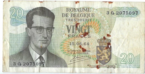 Banknote Belgium P138a.3 20 Francs, Combined Shipping Cover