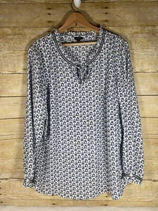 Talbots Bluse Größe 1X transparentes Oberteil weiß blau Vogelkäfigmuster Bindekragen LESEN - Bild 1 von 6