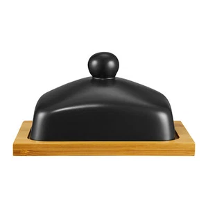 Butterdose Butterbehälter Butterglocke Butterschale Bambus Porzellan Schwarz - Bild 1 von 2