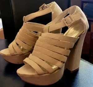 Bamboo NANETTE Platform Hi Heel Sandal; Beige/Eggshell;8M;Buckle Ankle Strap TLC - Picture 1 of 12