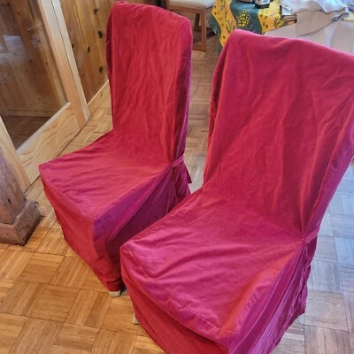 5 Pc Set Pottery Barn Warm Red Velvet Slipcovers Dining Chairs 4 + 1 Arm Chair - Image 1 of 4